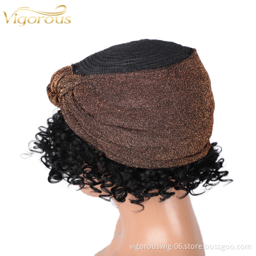 Wholesale Hair Ajustable Grip Cheap Full Attached Kinky Curly For White Black Women Brown Syntehtic Headband Wig